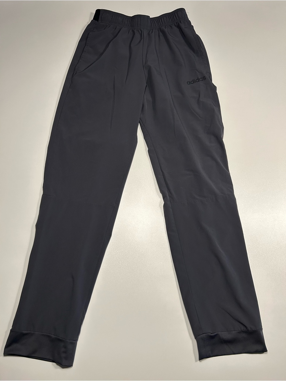 adidas Essentials Black Woven Linear Logo Tapered Wind Track Pants Joggers